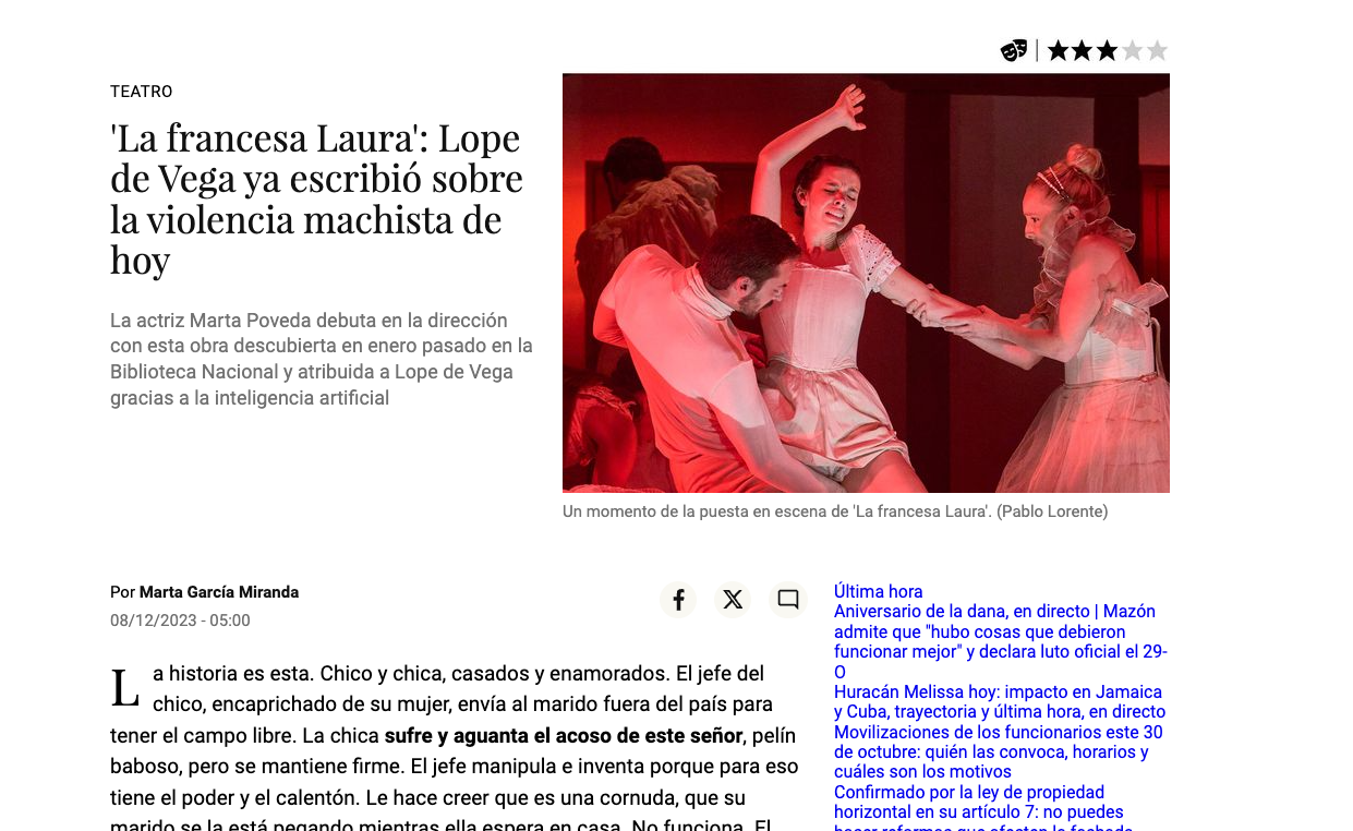 'La francesa Laura': Lope de Vega Had Already Written About Today’s Gender Violence