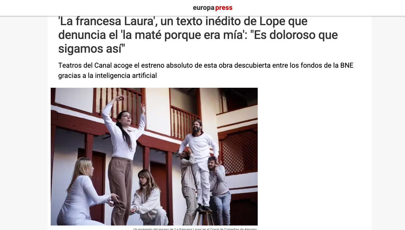 'La francesa Laura': An Unpublished Play by Lope de Vega that Denounces 'I Killed Her Because She Was Mine'