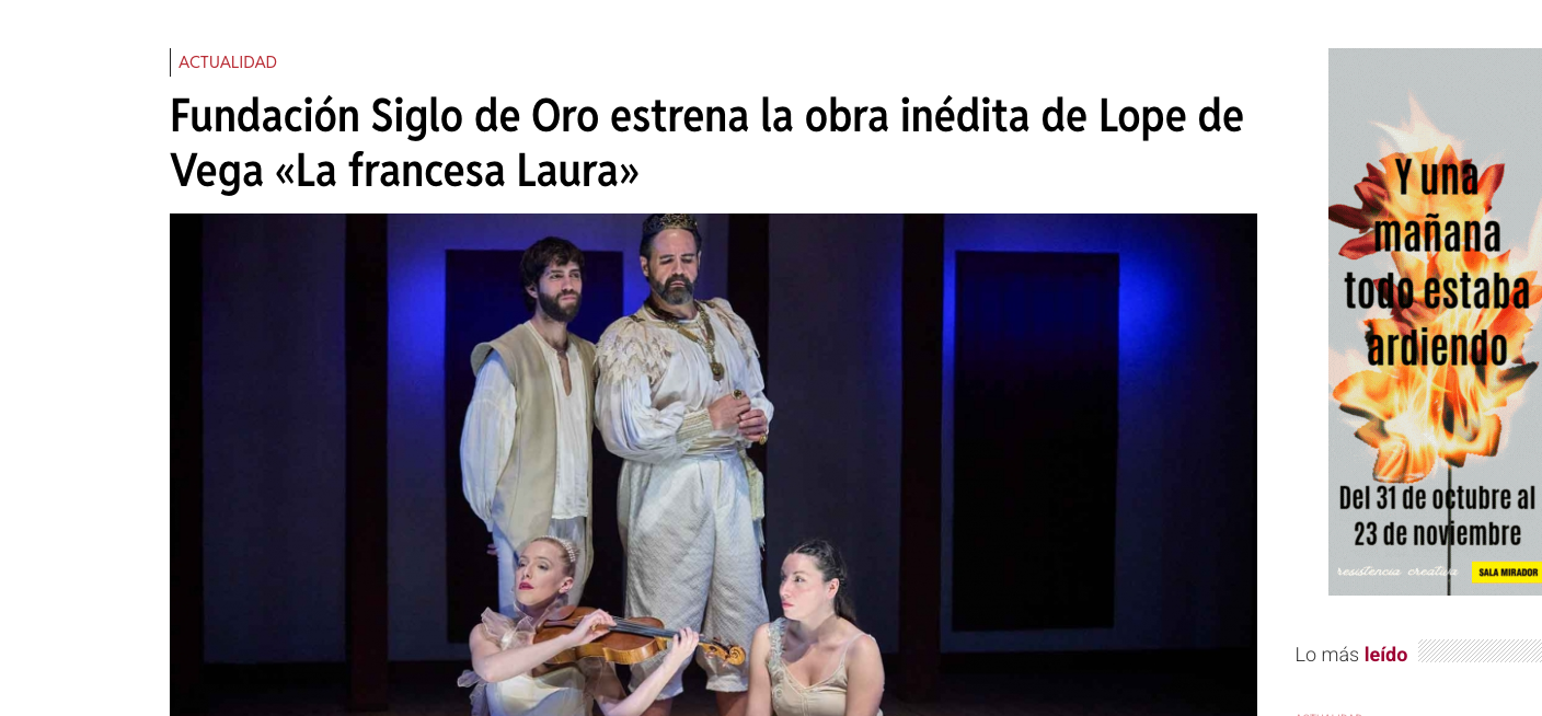 Fundación Siglo de Oro Premieres Lope de Vega’s Unpublished Play 'La francesa Laura'