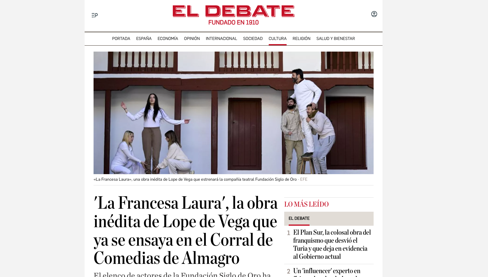 'La Francesa Laura', an Unpublished Play by Lope de Vega to Be Premiered by Fundación Siglo de Oro