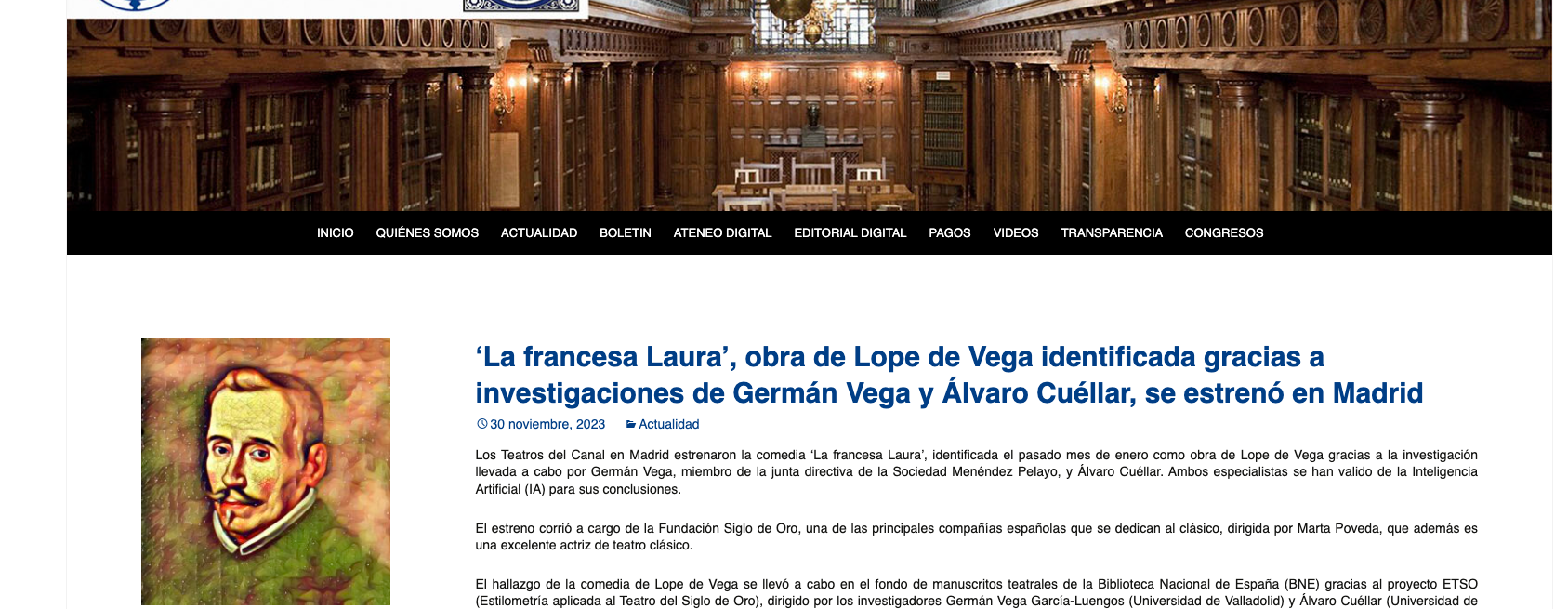 'La Francesa Laura', a Play by Lope de Vega Identified Thanks to Research by Germán Vega and Álvaro Cuéllar, Premiered in Madrid