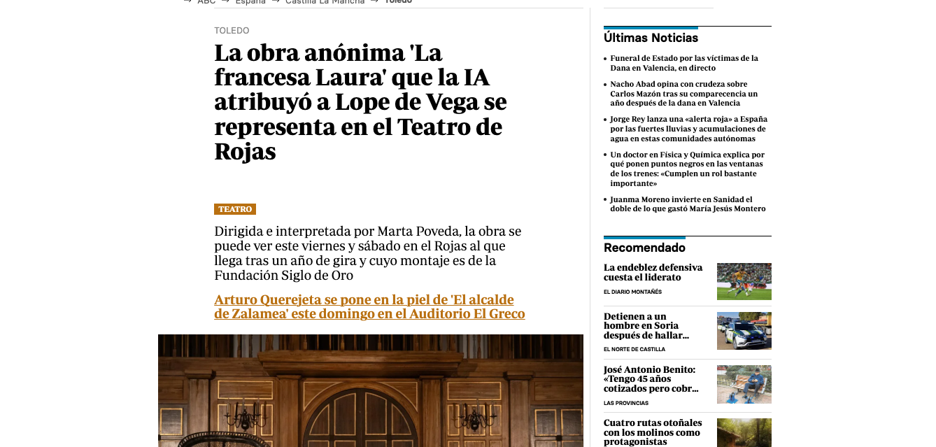 Anonymous Play 'La Francesa Laura', Attributed to Lope de Vega by AI, Performed at Teatro de Rojas