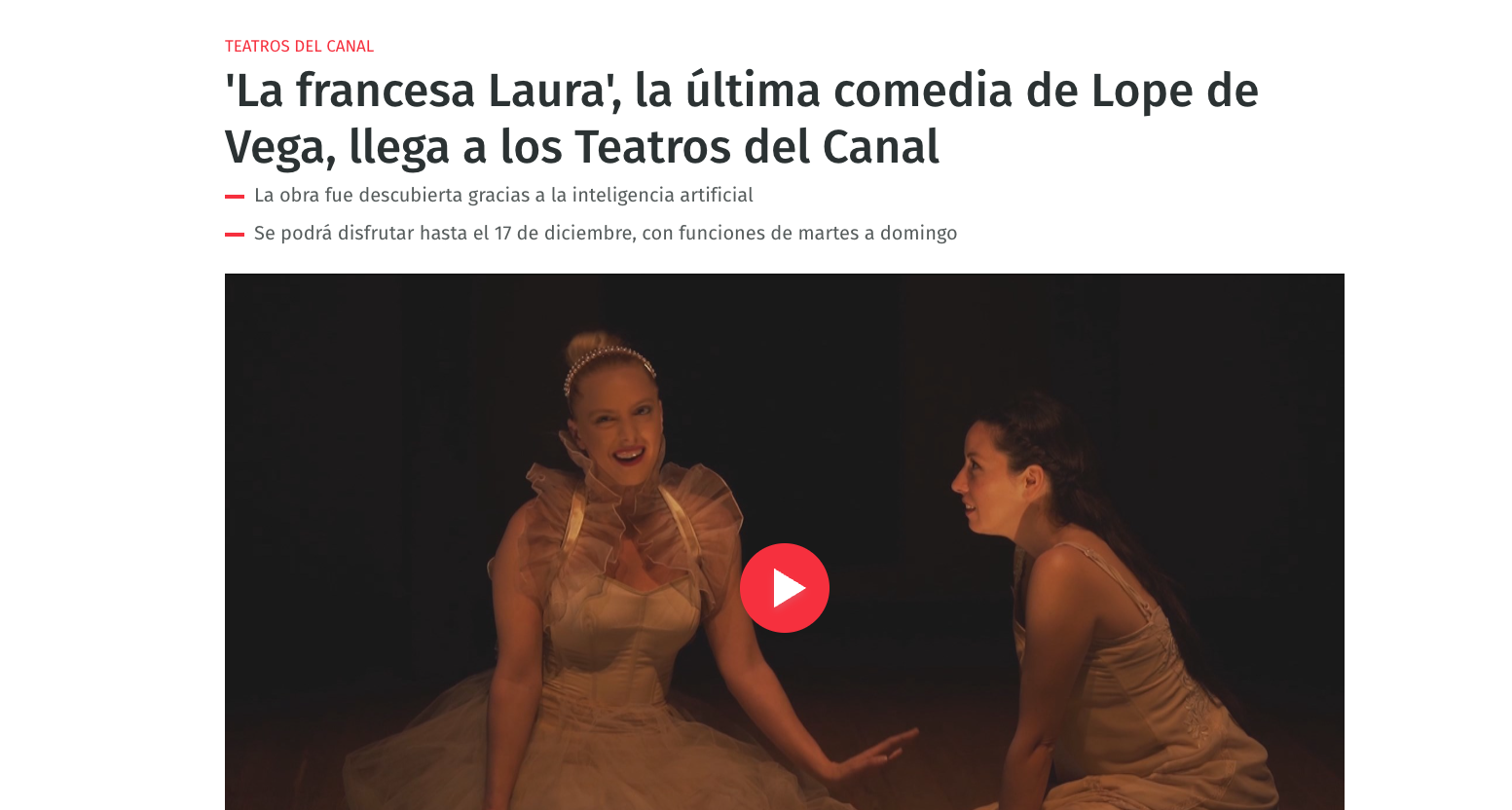 'La Francesa Laura', Lope de Vega’s Last Comedy, Premieres at Teatros del Canal