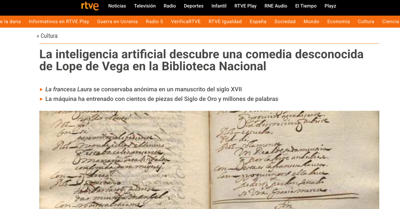 Artificial Intelligence Discovers an Unknown Comedy by Lope de Vega in the Spanish National Library