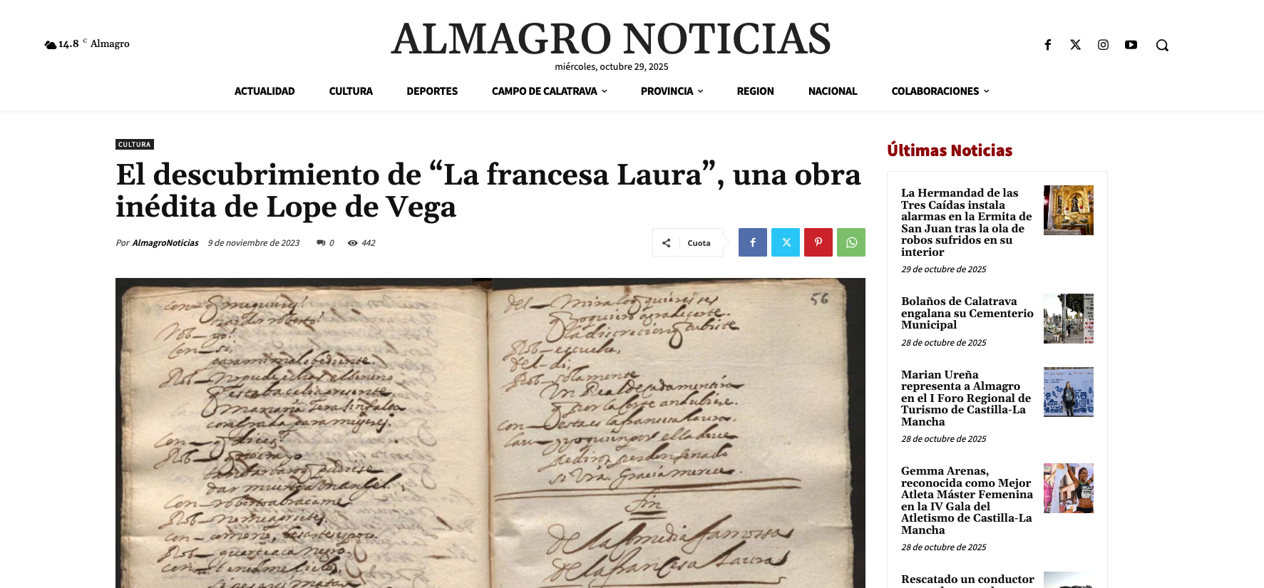The Discovery of La Francesa Laura, an Unpublished Work by Lope de Vega