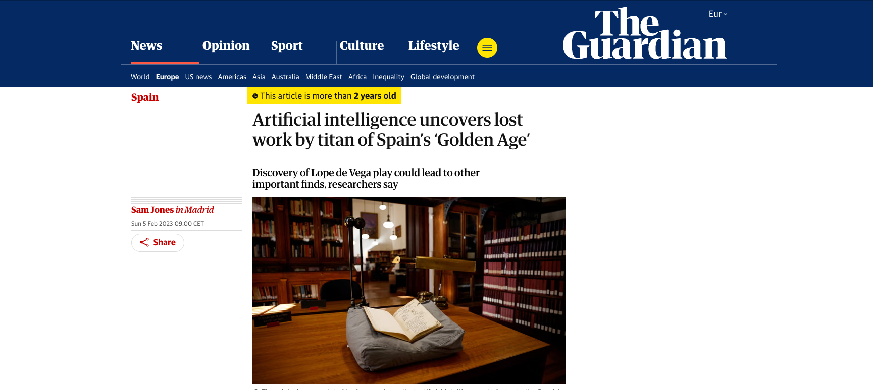 Artificial intelligence uncovers lost work by titan of Spain’s ‘Golden Age’