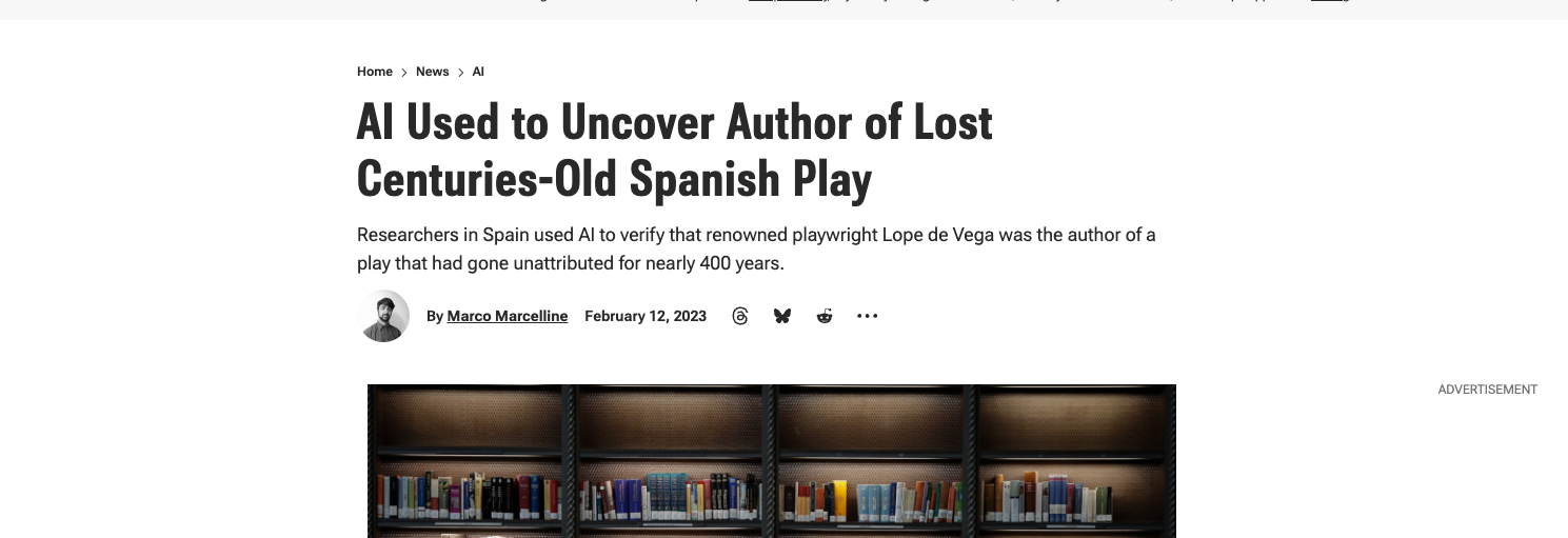 AI Used to Uncover Author of Lost Centuries-Old Spanish Play