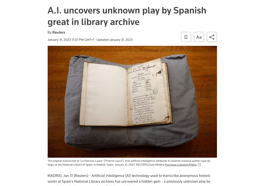 A.I. uncovers unknown play by Spanish great in library archive