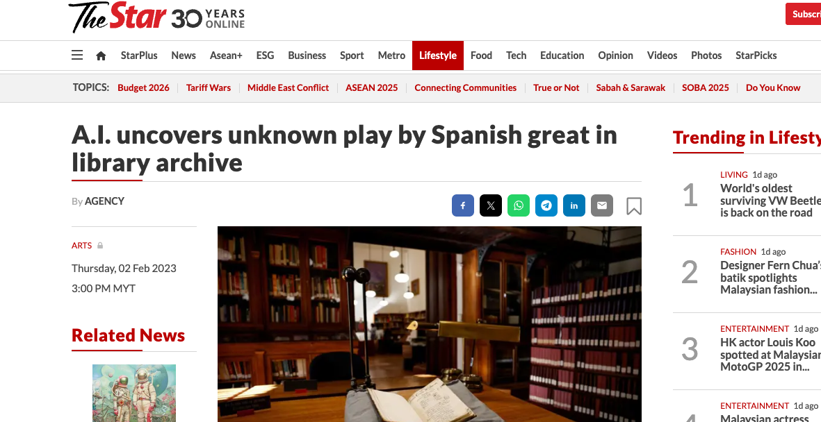 A.I. uncovers unknown play by Spanish great in library archive