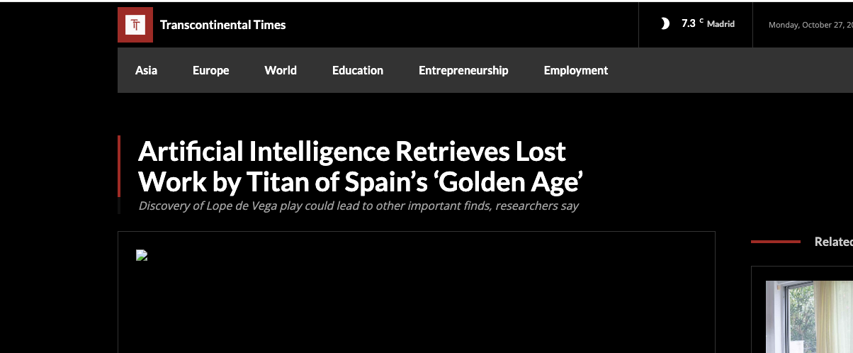 Artificial Intelligence Retrieves Lost Work by Titan of Spain’s ‘Golden Age’