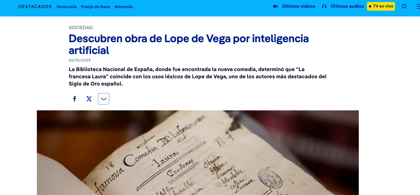 Artificial Intelligence Discovers Lost Play by Lope de Vega