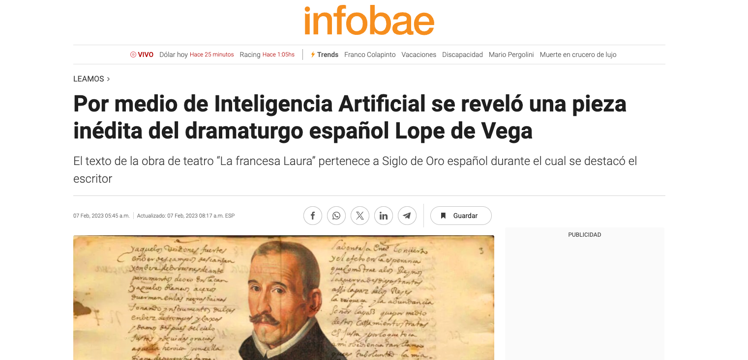 Artificial Intelligence Reveals an Unpublished Play by Spanish Playwright Lope de Vega