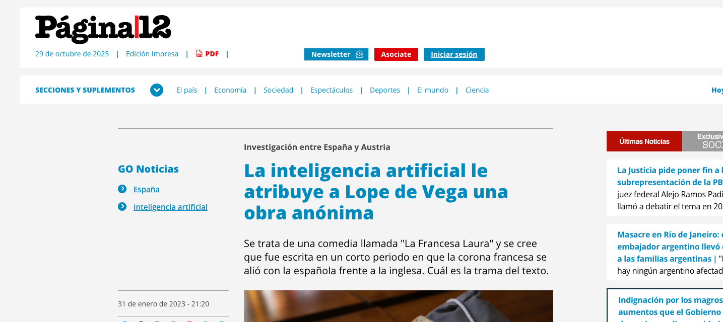 Artificial Intelligence Attributes an Anonymous Play to Lope de Vega