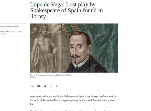 Lope de Vega: Lost Play by ‘Shakespeare of Spain’ Found in Library
