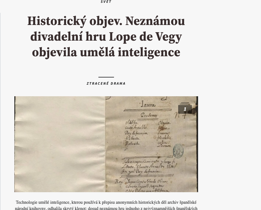 Historic Discovery: Unknown Play by Lope de Vega Found by Artificial Intelligence