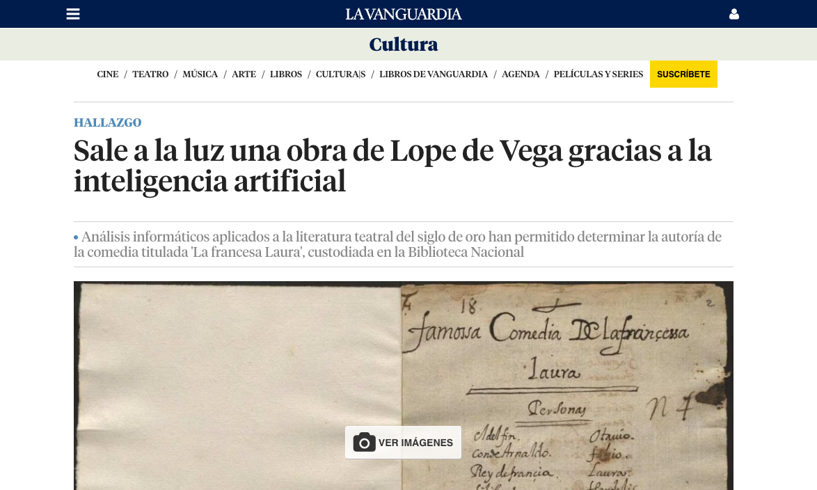 A Lope de Vega Play Comes to Light Thanks to Artificial Intelligence