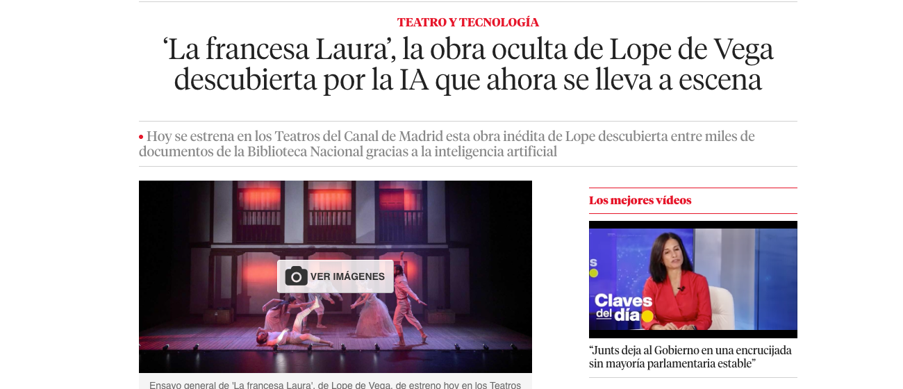 ‘La francesa Laura’, the Hidden Play by Lope de Vega Uncovered by AI and Now Brought to the Stage