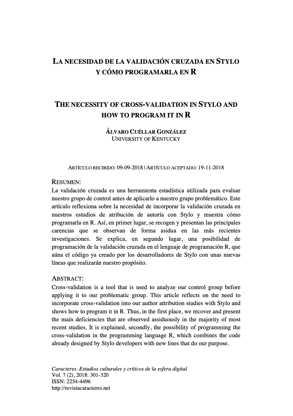 La necesidad de la validación cruzada en Stylo y cómo programarla en R