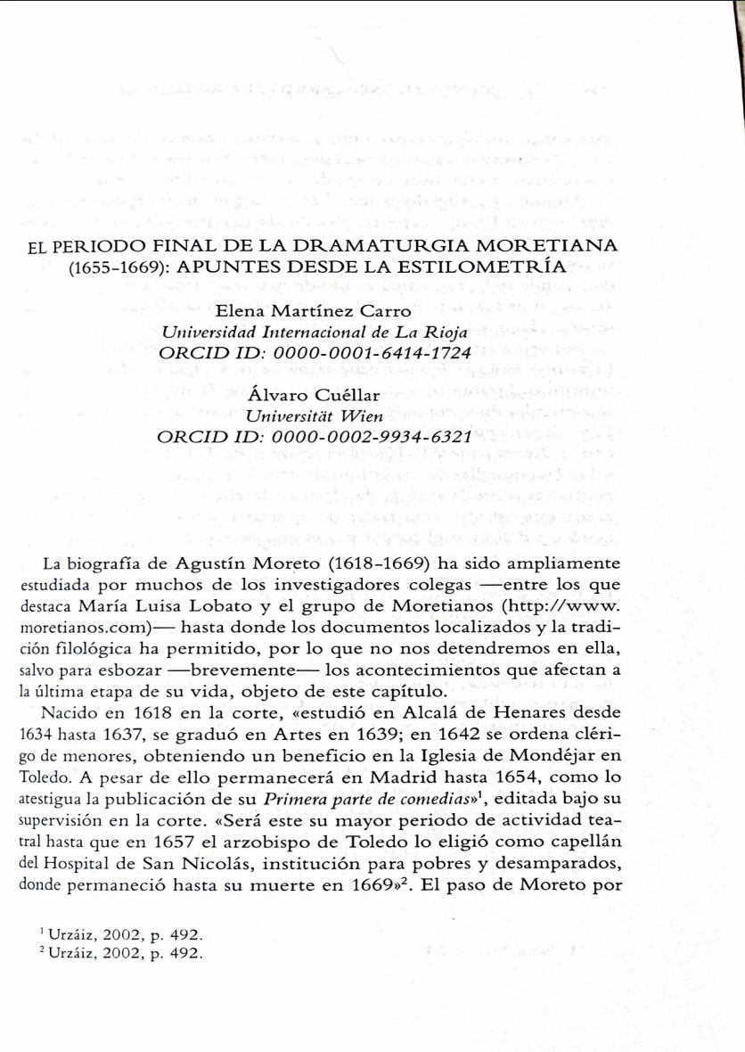 El periodo final de la dramaturgia moretiana (1655–1659): apuntes desde la estilometría