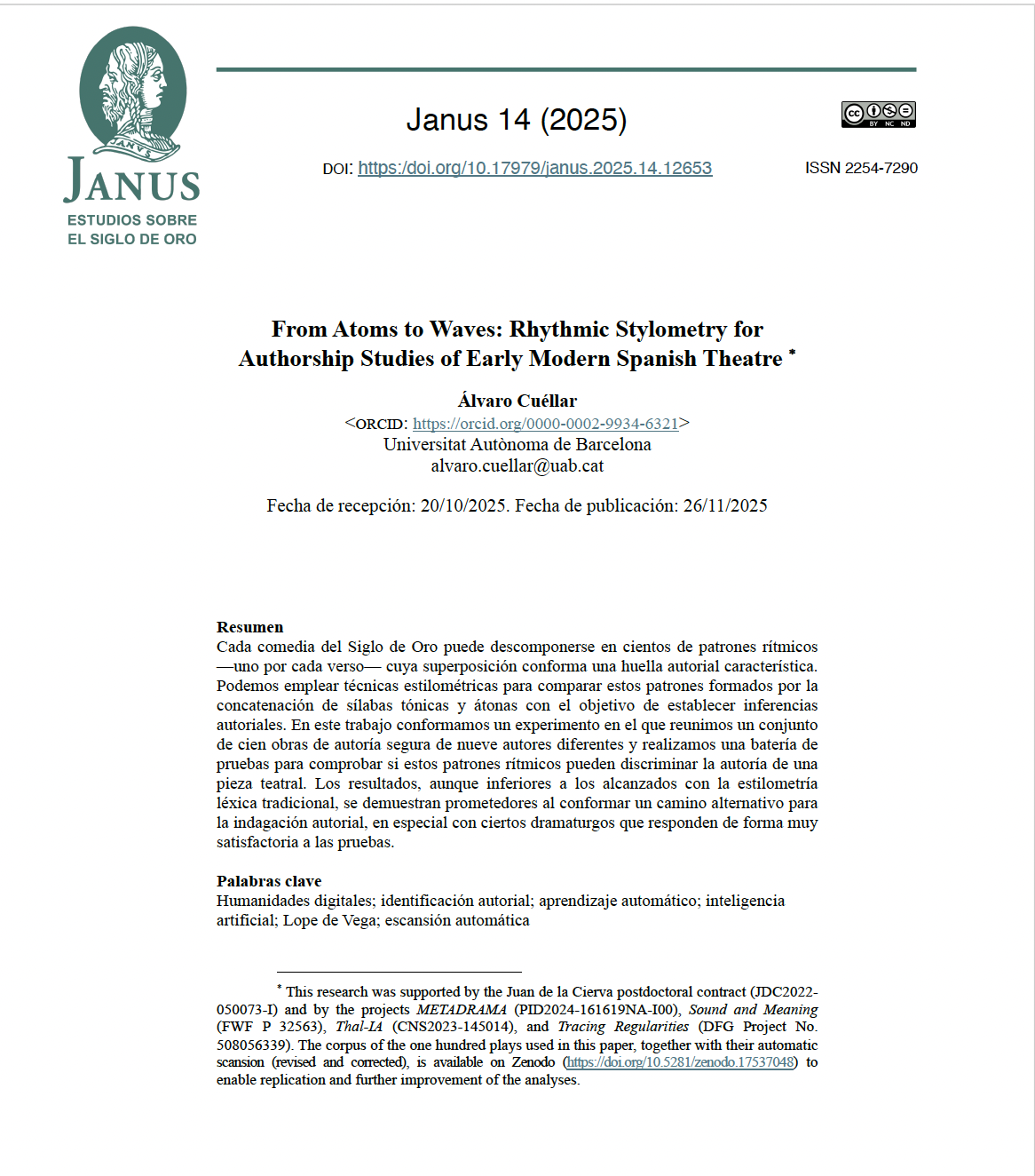 From Atoms to Waves: Rhythmic Stylometry for Authorship Studies of Early Modern Spanish Theatre