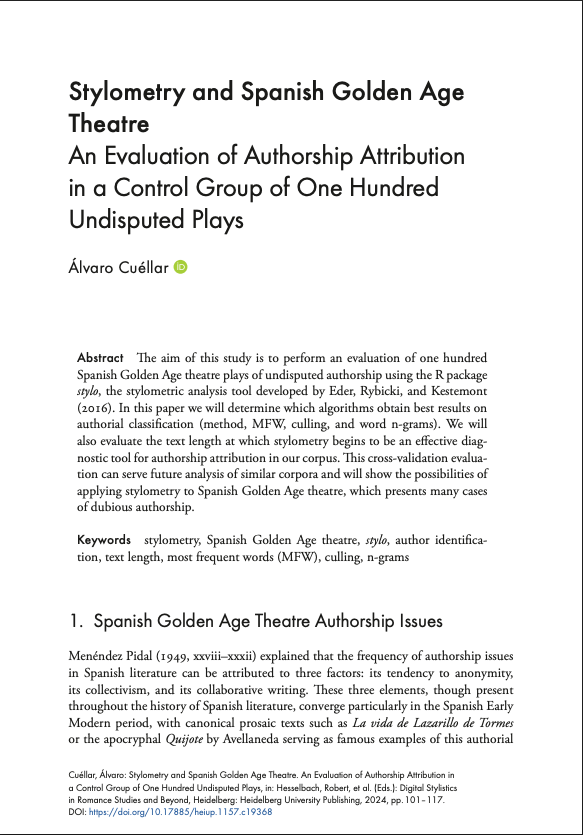 Stylometry and Spanish Golden Age Theatre. An Evaluation of Authorship Attribution in a Control Group of One Hundred Undisputed Plays