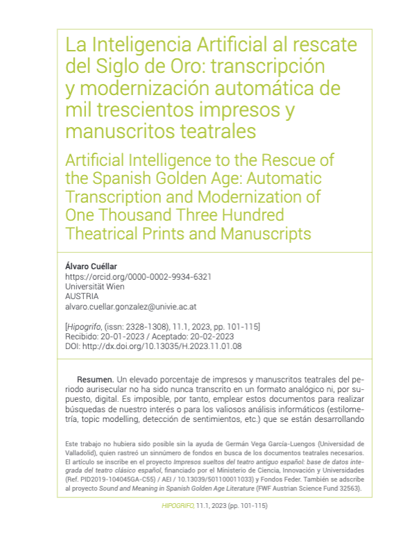 La Inteligencia Artificial al rescate del Siglo de Oro: transcripción y modernización automática de mil trescientos impresos y manuscritos teatrales