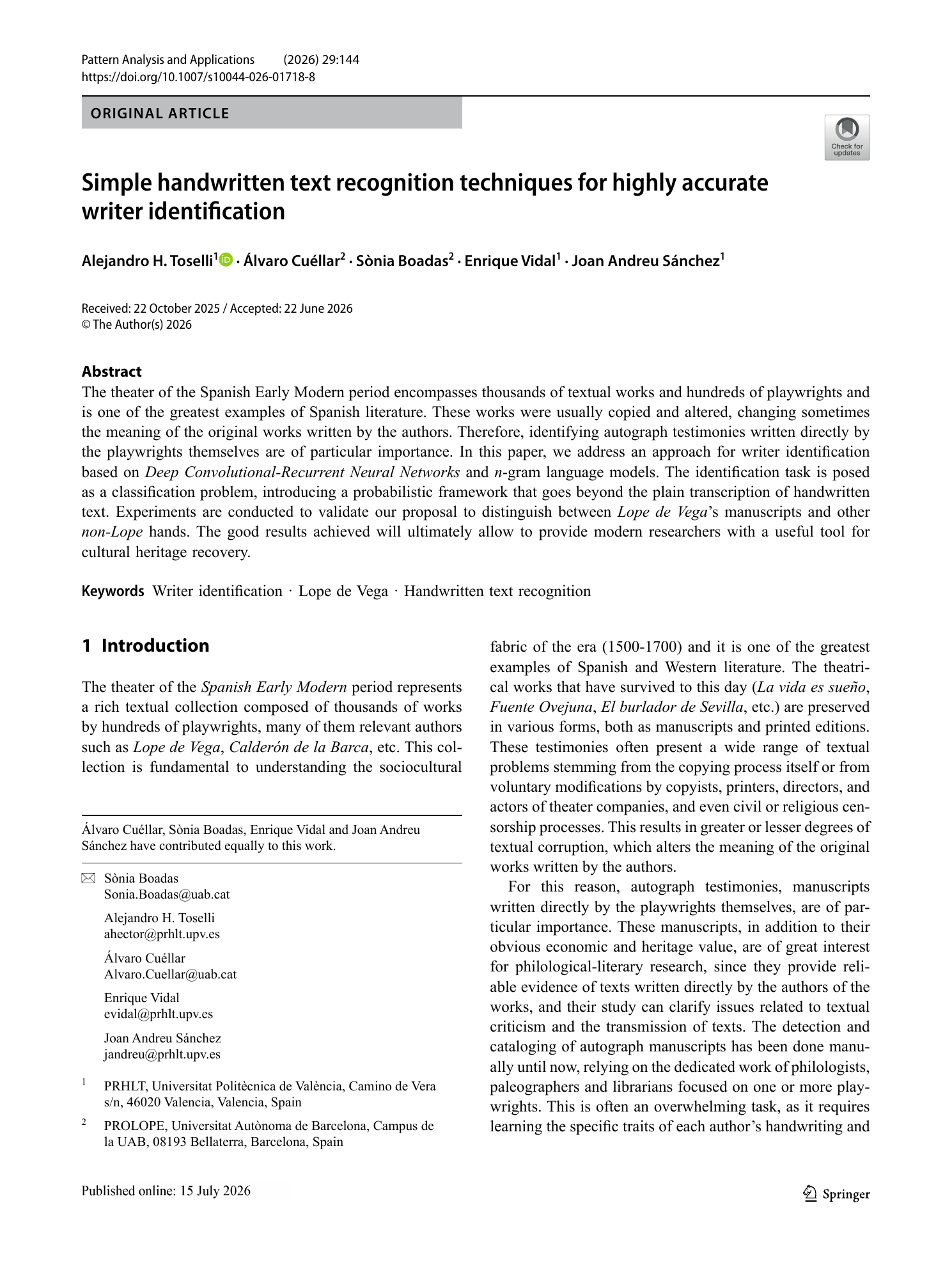 Simple handwritten text recognition techniques for highly accurate writer identification