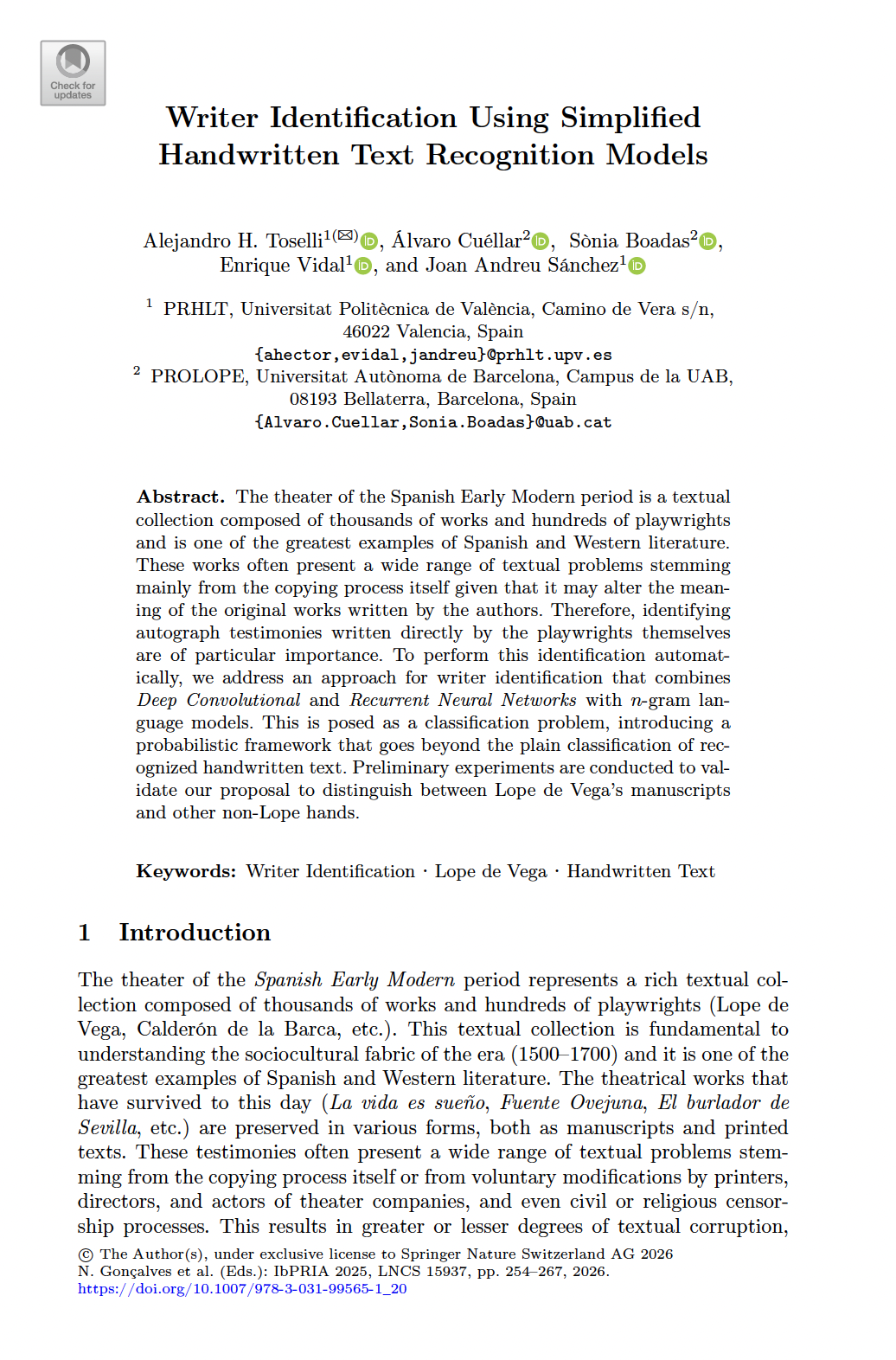 Writer Identification Using Simplified Handwritten Text Recognition Models